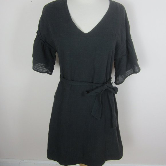 Gray Shirt Dress V-Neck Ruffle Sleeve Universal Thread Mini Dress Tie Sash XS - Picture 1 of 4